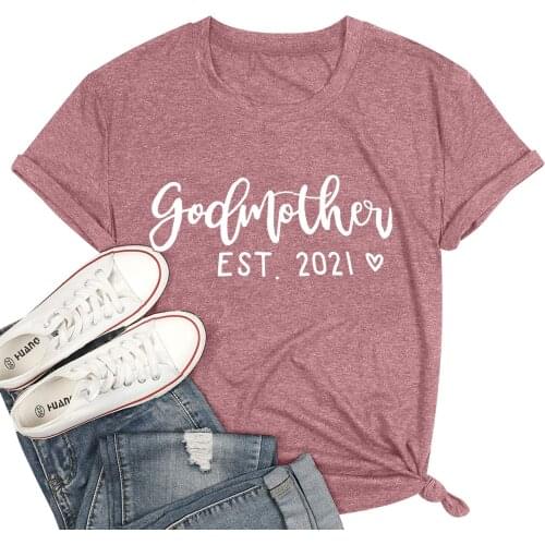 Godmother Print T-shirt Womens Casual Loose Round Neck Shorts Sleeve Letter Print Top Tee Shirt T-shirt Magliette Donna