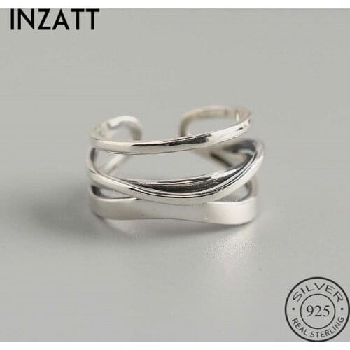 INZATT Real 925 Sterling Silver Irregular lines Adjustable Ring For Fashion Women Geometric MInimalist Hiphop Fine Jewelry
