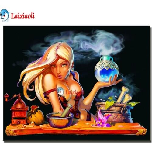 Cartoon magic witch New 5D Diy Diamond Painting Girl Portrait DIY Mosaic Full Square/Round Diamond Handicraft Room Furnishings