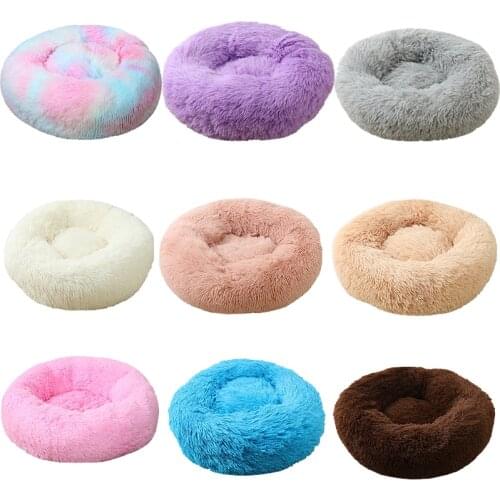 Pet Dog Bed For Small Medium Dogs Long Plush Fluffy Dog Bed Winter Warm Kennel Lounger Round Puppy Sleeping Bag Dog Cat Cushion