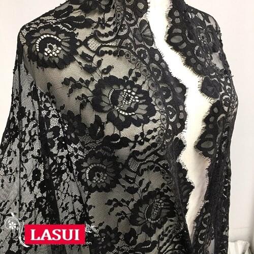 LASUI 3 Meter C0299 flower black,white DIY wedding dress veil bridal jewelry decoration High-end Eyelash French Lace Fabric