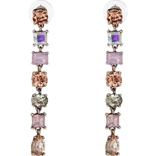 Trendy Elegant Multicolor Rhinestone Crystal Long Earrings Vintage String Statement Stud Earrings For Women Wedding Party Gift