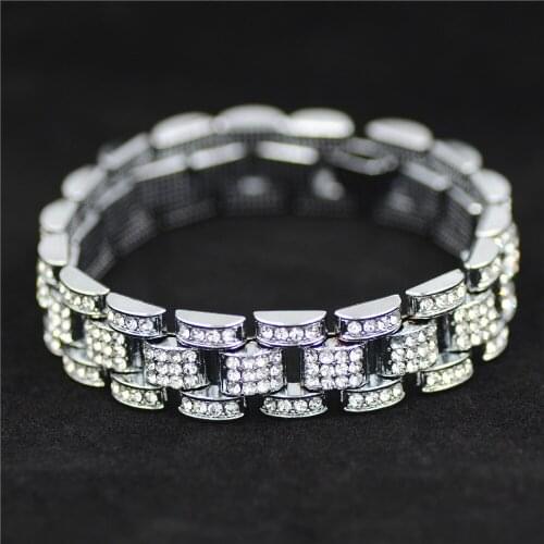 Fashion Gold Silver Color Plated Bracelet All Iced Out Full Crystal Cuban Chain Hip Hop Jewelry For Male