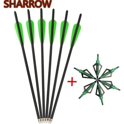 12Pcs 16" Crossbow Arrows Carbon Arrow Bolts + Hunting Arrowheads Blade Tips Broadhead For Shooting Training Archery Accessories