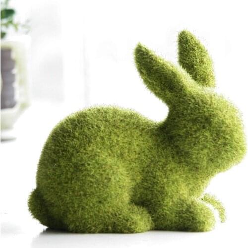 2021 New Flocking Rabbit Resin Easter Ornament Bunny Figurines Simple Garden Courtyard Balcony Window Decoration