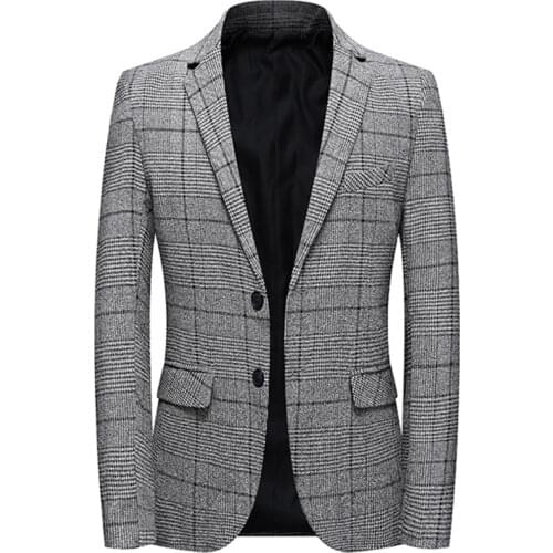 2021 Fashion New Mens Casual Boutique Business Lattice Slim Suit Jacket Plaid Blazers Coat