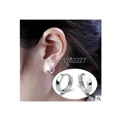 2015 New Arrival 925 Sterling Silver Fashion Jewelry Unisex Men Women Glazed Hoop Dangle Buckle Earrings Ear Studs Free Shipping