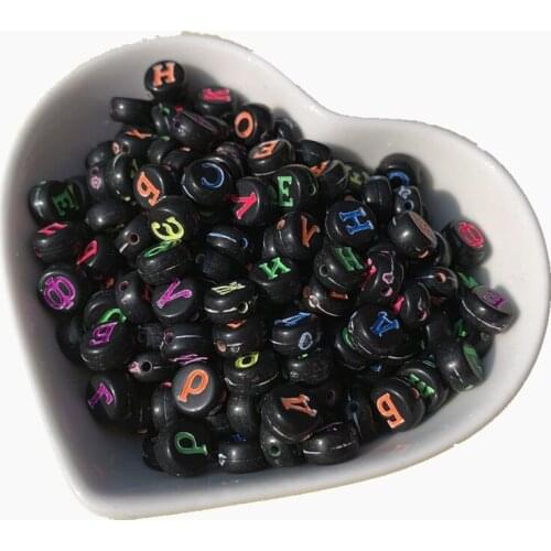 New Arrival Acrylic Russian Letters Beads 3400pcs/Lot 4*7MM Flat Coin Round Shape Black with Initial Character Plastic Beads