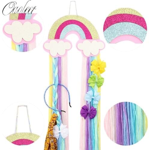 Oaoleer Rainbow Braids Hair Bows Holder Storage Belt Hairband Clips Hanging Organizer Strip Holder For Girls Kids Accessories