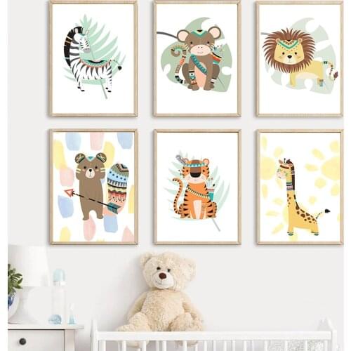Jungle Animals Lion Zebra Tiger Bear Monkey Nordic Posters And Prints Wall Art Canvas Painting Wall Pictures For Kids Room Decor