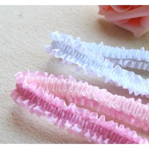 2cm 10yards White/pink pleated elastic lace trim, flexibility lace ribbon diy headband hair bands accessories materials Z175