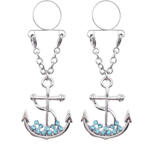 Sexy Adjustable Non Pierced Cilp on Long Dangle Chain 2Pcs Fake Nipple Rings body piercing jewelry