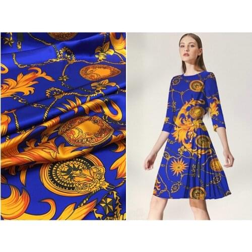 New 19 M / M Stretch Silk Europe Flower Chain Floral Printed Dress Shirt Fashion Fabric