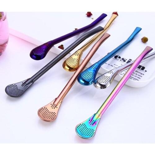 Bombilla straws filter straw 304 Stainless Steel Food Grade Drinking Straw Spoon Tea Filter Yerba Mate Tea Straws Reusable SN130