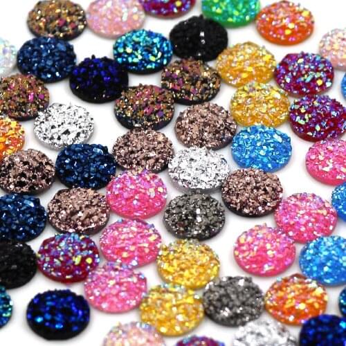 50/100Pcs 8/10/12mm Round Resin Rhinestone Colorful Mineral Surface Resin Cabochon Stones AB Color Crystal For DIY Clothes Dress
