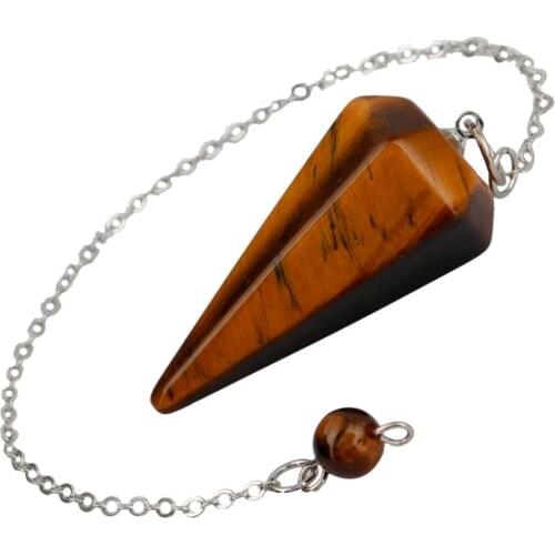 SUNYIK 1Lot (5Pc) Tigers Eye Stone Hexagonal Pointed Healing Reiki Chakra Pendulum Dowsing Divination