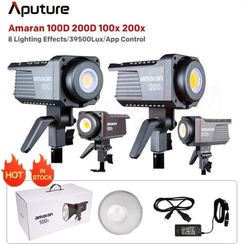 Aputure 100D 200D 100x 200x 5600K LED Video Light CRI95+TLCI96+Bluetooth App Control 8 Lighting Effect DC/AC Power Supply Lamp