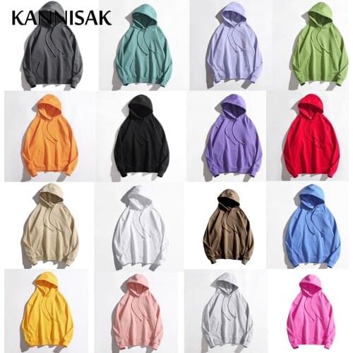 KANNISAK Oversize Hooded Hoodies Men and Women Autumn Winter Solid Loose Hoodies Cotton Harajuku Sweatshirts Couple Pullovers