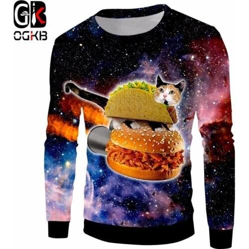 OGKB Hoodies Sweatshirt For Men/Womens Fashion Autumn Cool Print Galaxy Space Cat Printed Long Sleeve Crewneck Pullover Tops