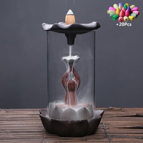 The Lotus Pond Frog Windproof Handmade Backflow Incense Burner Home office Tea House Decorate Ceramic Incense Fountain