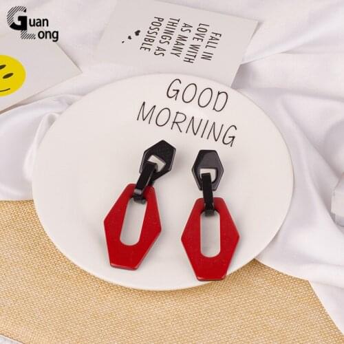 Guanlong Vintage Fashion Resin Earrings for Women Big Long Geometric Red Acrylic Drop Earring for Girls Elegant Wedding Jewelry