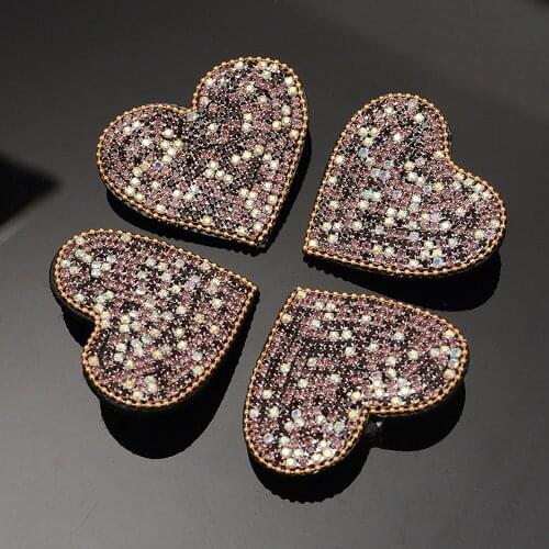AHYONNIEX High Quality Rhinestones Beads Heart Patches Applique Sew On Beads Applique Clothes Shoes Bags Patches DIY Accessories