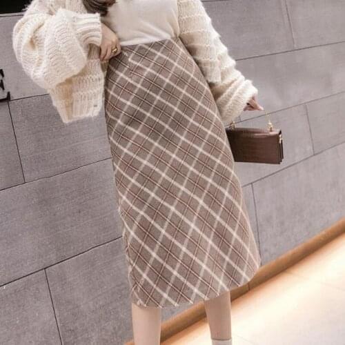 Women High Waist Fashion Skirt 2021 Autumn Winter Print Plaid Skirt Casual Vintage Office Ladies Long Skirts Jupe Femme Y698