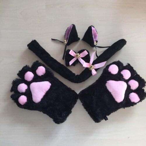 Women Lady Cat Fox Maid Cosplay Costume Set Plush Ear Bell Hair Clip Bowknot Collar Tail Paws Gloves Anime Props