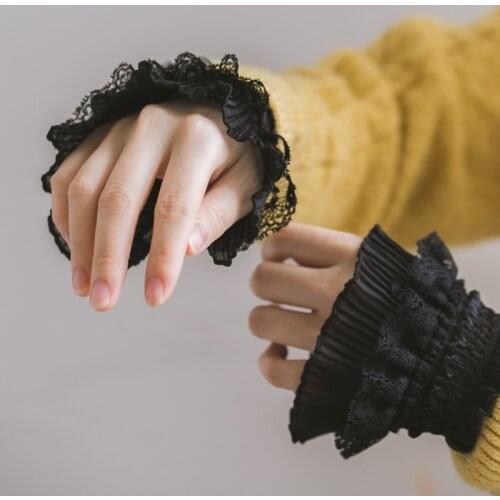 Womens sweater coat with fungus chiffon fake sleeves sweater Korean version of multi-layer black lace lolita wrist sleeve autum