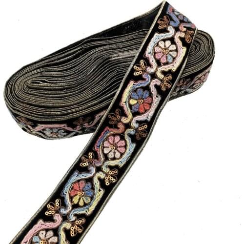 1 Yard Ribbon Retro Flower Lace Embroideried Trims Webbing Ethnic Ribbons Sewing Ribbons Clothing Decorative