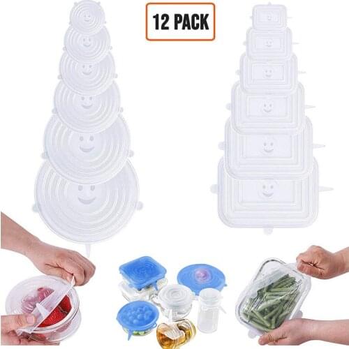 12pcs/set Silicone Cling Filmmultifunctional Stretchable Universal Fresh-keeping Cover Freezer Microwave Sealed Cling