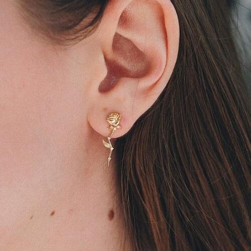 2 Pcs/Set Exquisite Inlaid Crystal Gem Flower Rose Gold Stud Earrings Feminine Charm Wedding Party Clothing Accessories