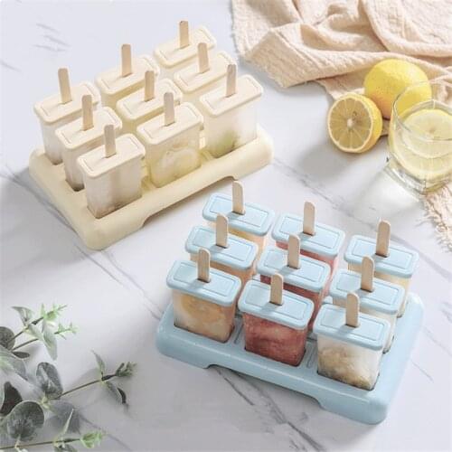 4/9 Cell Ice Cream Mold Plastic Popsicle Molds with 50pcs Wood Stick DIY Homemade Ice Lolly Mold Hot Sale