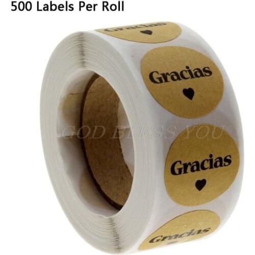 500pcs Natural Kraft Gracias Spanish Thank You labels Stickers for Seal Label Baking Package Stickers Scrapbooking Sticker