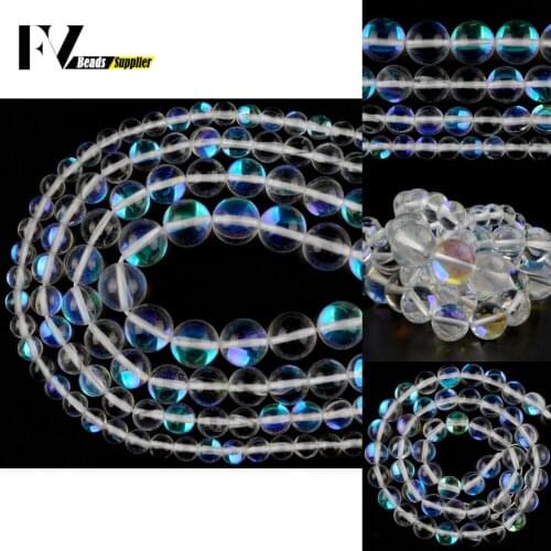 A + Natural White Austrian Crystal Beads For Jewelry Making Diy Round Clear Glitter MoonStone Beads Bracelet Charms 6 8 10 12mm