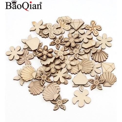 50Pcs 26mm Cut Wood Flowers Embellishment Scrapbooking Carft for Home decoration Wooden Craft Wedding Decor