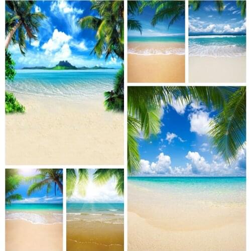 Summer Aloha Party Seaside Natural Secenery Palms Tree Sand Photo backdrops Bilu Sky Cloud Photo Backgrounds Photozone Props