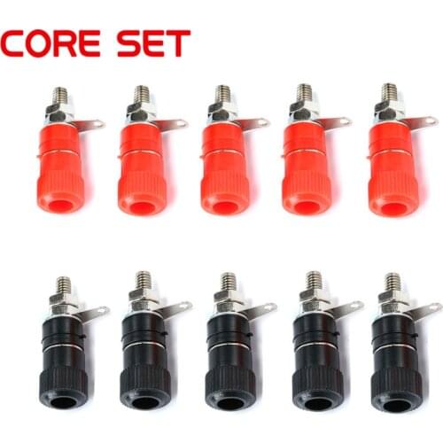 10pcs 4mm Banana Socket Red & Black Professional Binding Post Nut Banana Plug Jack Connector Nickel Plated For 4mm Banana Plug