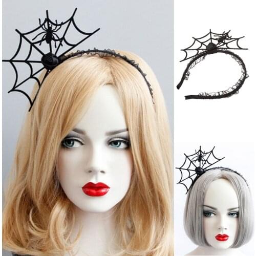 Halloween Headwear Spider Webs Headband Lace Necklace Fancy Dress-up Headpiece for Cosplay Party Novelty Headdress
