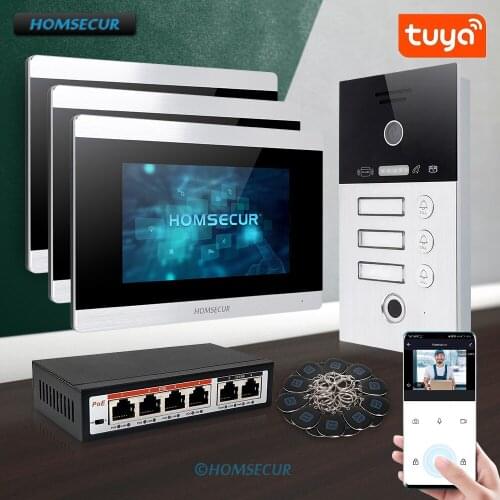 HOMSECUR 7" WIFI Video 3 Familes Door Phone Intercom System+Intra-monitor Audio Intercom BC131IP-3S+BM715IP-S