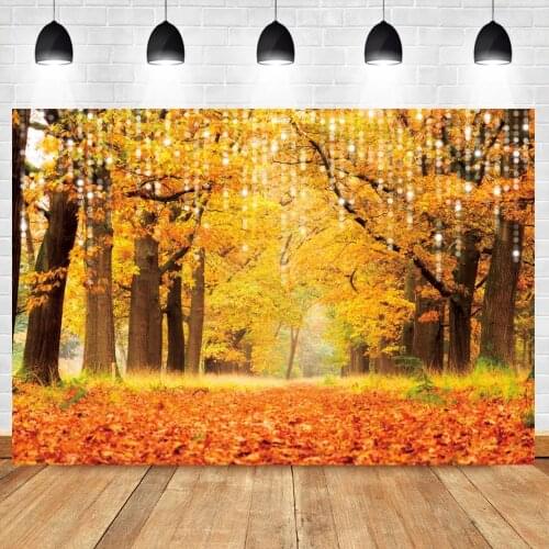 Laeacco Autumn Forest Natural View Backdrop For Photography Yellow Maple Leaf Tassel Decor Photocall Background Photo Studio
