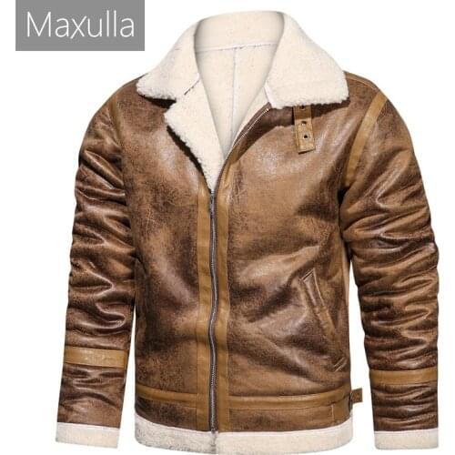 Maxulla Winter Mens Leather Jacket Mens Fleece Fur Warm Motorcycle Jackets Casual Outdoor Thermal Leather Coats Men Clothing