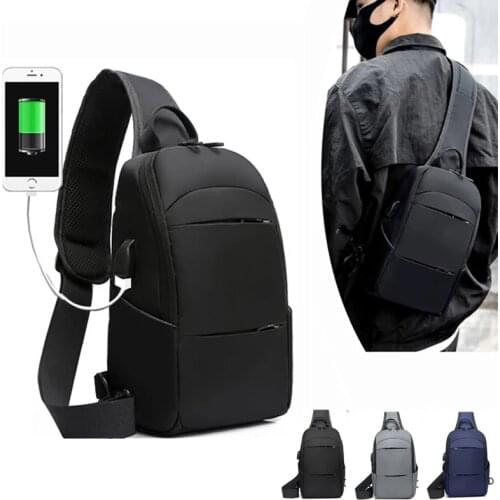 Mens USB Multifunction Nylon Shoulder Bag Waterproof Cross Body Sling Chest Bags Travel Crossbody Pack Messenger Pack For Male