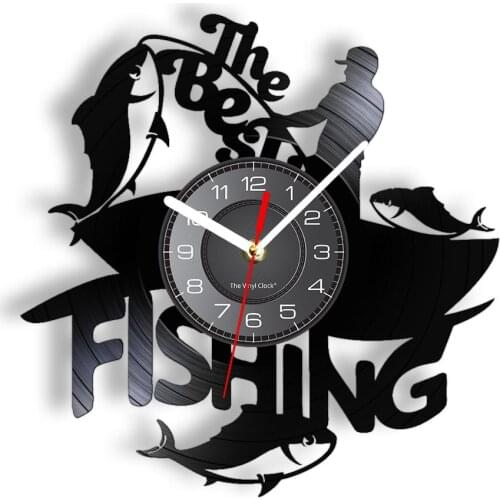 Fishing Is The Best Silhouette Wall Clock Outdoor Activity Big Fish Small Boat Wall Watch With LED Illumination Vinyl Disk Craft