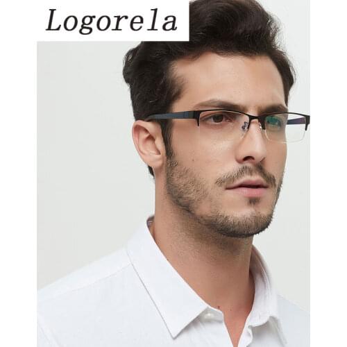 Logorela Alloy Glasses Frame Men Square Myopia Prescription Eyeglasses Frames Half Rim Optical Male Korean Eyewear 8053