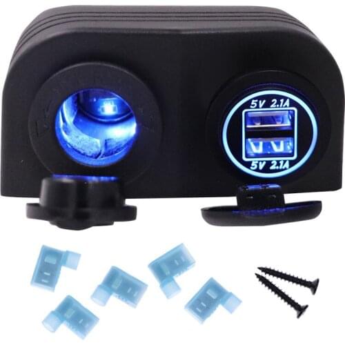 4.2A Car Boat Switch Panel Cigarette Lighter Port 12~24 V Dual USB Charging Port fit Phone MP3