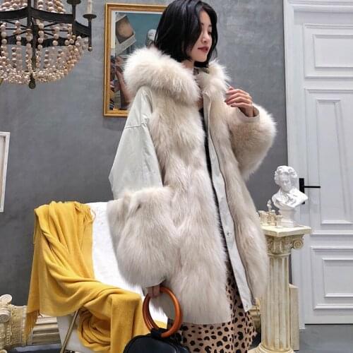 Parka Winter Women Real Fox Fur Coat Autumn Long Coats Double-side Wear Parkas Pink Jacket Abrigo Mujer MY1098