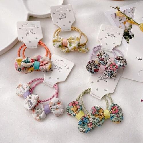 2 Piece Floral Print Elastic Hair Bands For Girls Baby Accessories Set Kids Hair Ring Head Rope Hair Wear Rubber Bands
