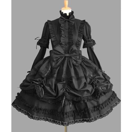 Princess Gothic Lolita Punk Dress Japanese Cosplay Costumes Customized Gown Solid Colored Puff Balloon Sleeve