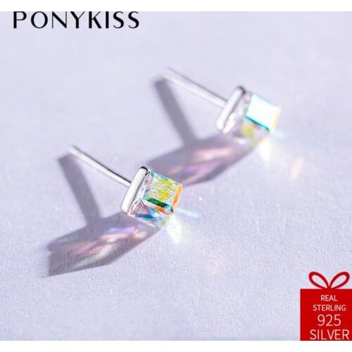 PONYKISS Romantic S925 Sterling Silver Crystal Sugar Geometric Stud Earrings Women Prevent Allergy Accessory Elegant Party Gift